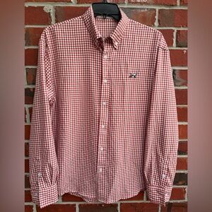 Fieldstone Braxton Mens XL Maroon/White Gingham Long Sleeve Button Down Shirt F3